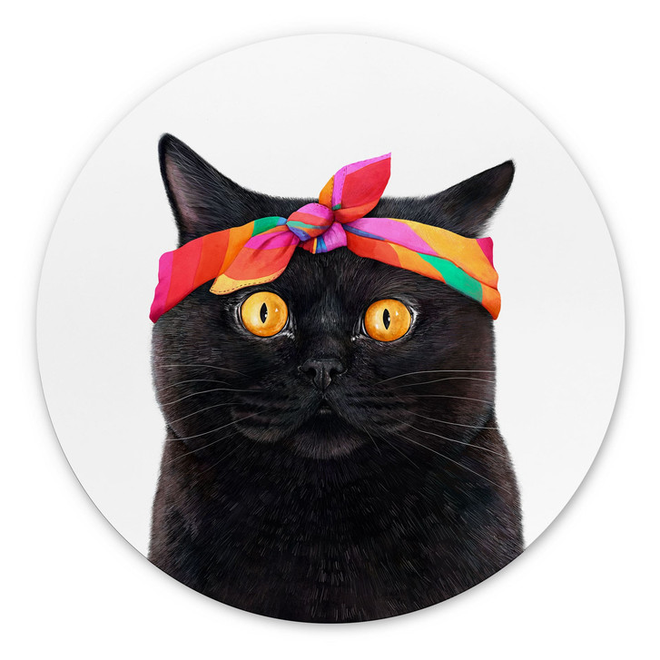 Wandbild Schwarze Katze mit Bandana - Korenkova - Alu-Dibond Rund - WA514772