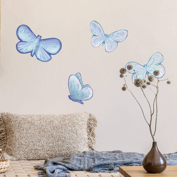 Wandtattoo Schmetterlinge handgezeichnet lila-blau 4-teilig - WA383975