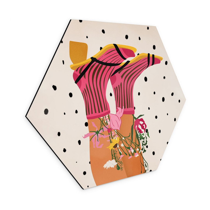 Hexagon Wandbild Sockenliebe trifft Flower Power - Mokate - Alu-Dibond - WA458496