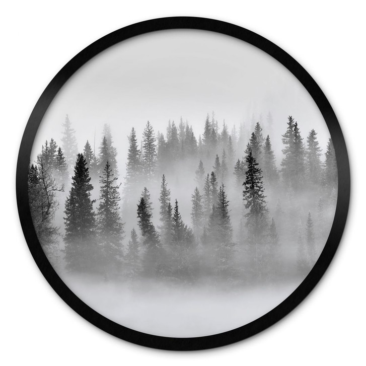 Poster Nebelwald in Schwarz-Weiss Rund - Xu - WA407464