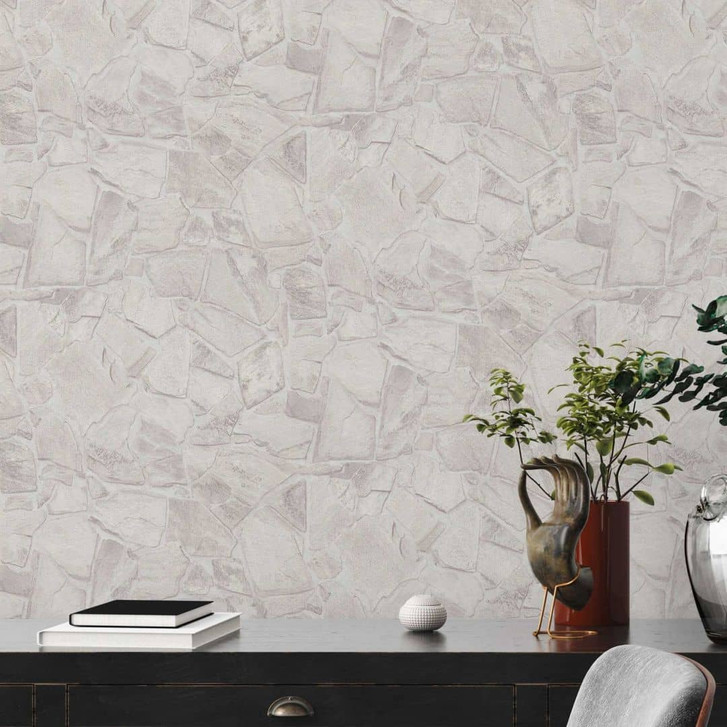 Steintapete Grau Weiss - 3D Steinoptik Tapete - Vliestapete Wohnzimmer Büro - WA506488
