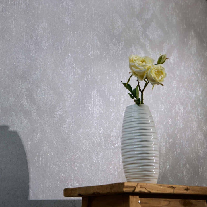 Unitapete mit Ornament-Prägung Hellgrau – Vliestapete dezent glänzend - WA465683