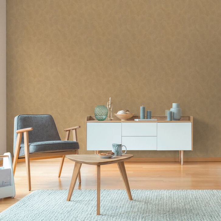 3D-Tapete Kreismuster Braun Gelb – Vliestapete strukturiert mit Natur-Optik modern - WA492654