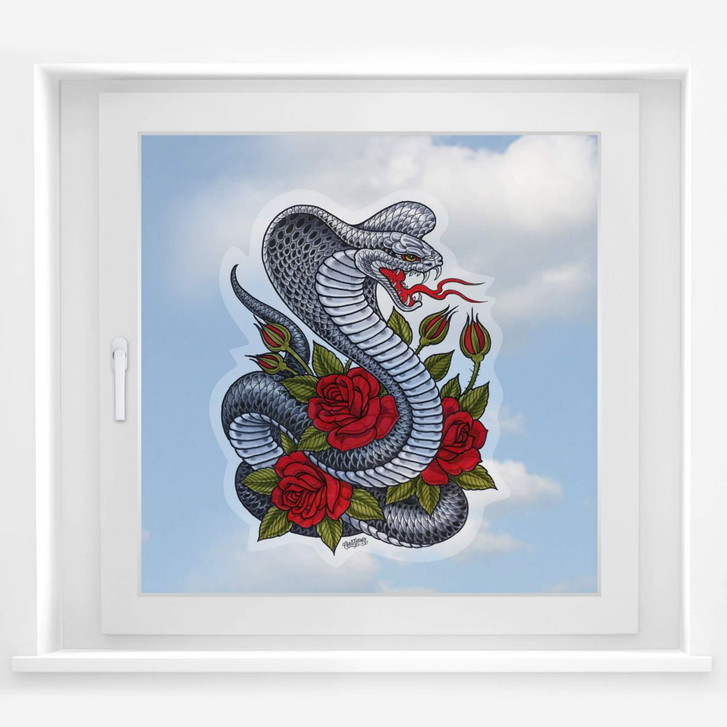 Fensterbild Miami Ink Kobra mit Rosen - WA117519