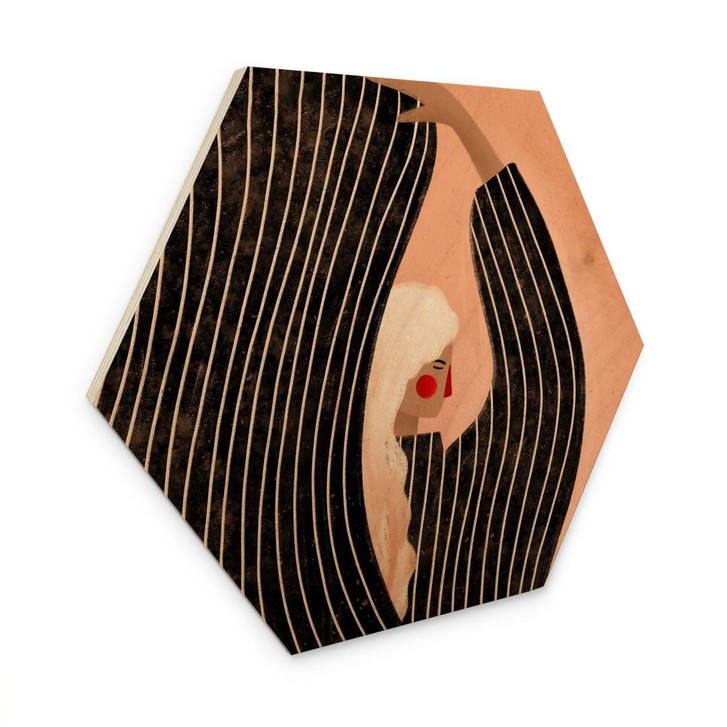Hexagon Holzbild Frau mit schwarzem Streifenkleid - Müller - WA495293