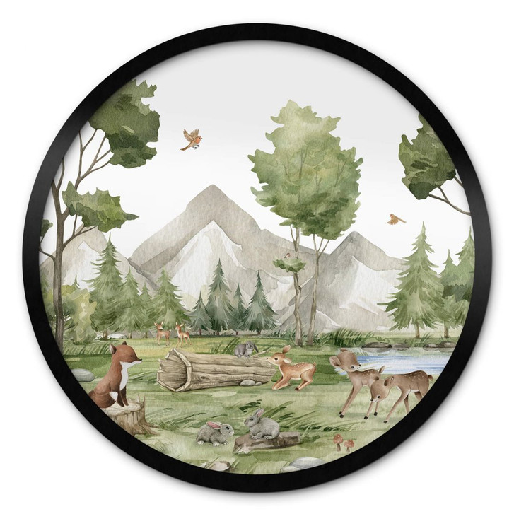 Kinderposter Oliver Robins - Niedliche Tiere im Wald - Rund - WA407866