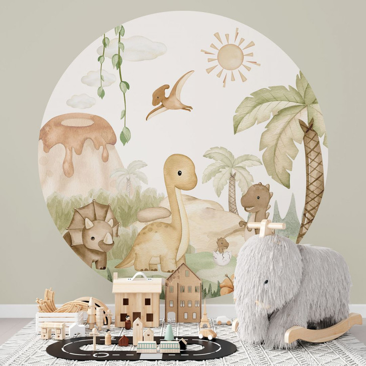 Kinderzimmer Fototapete Kleine Dinos auf grosser Entdeckungsreise - Oliver Robins - Rund - Selbstklebend/Vlies - WA470812