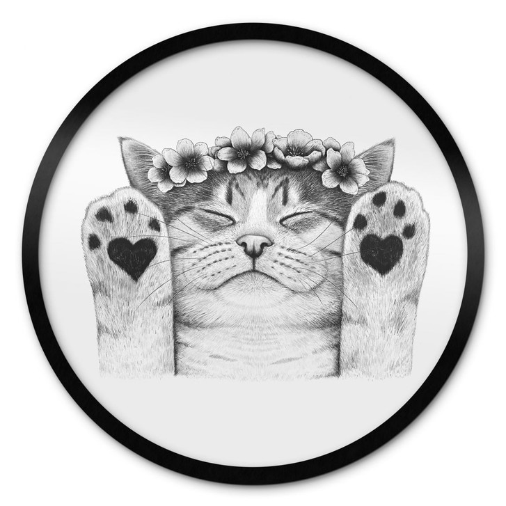 Poster Süsse Katze mit Herz-Pfoten - Korenkova - Rund - WA437348