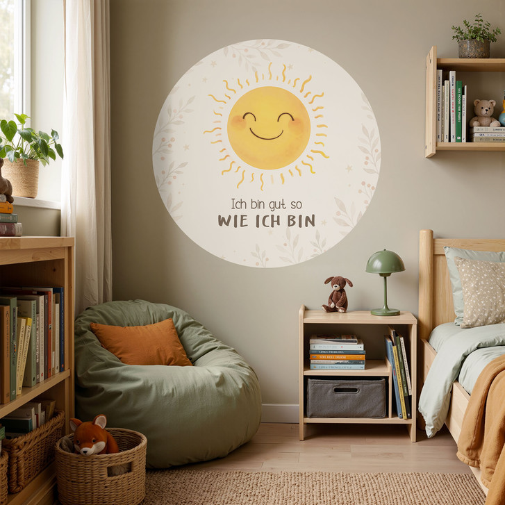 Rundes Wandtattoo mit Sonne - Mutmachspruch 