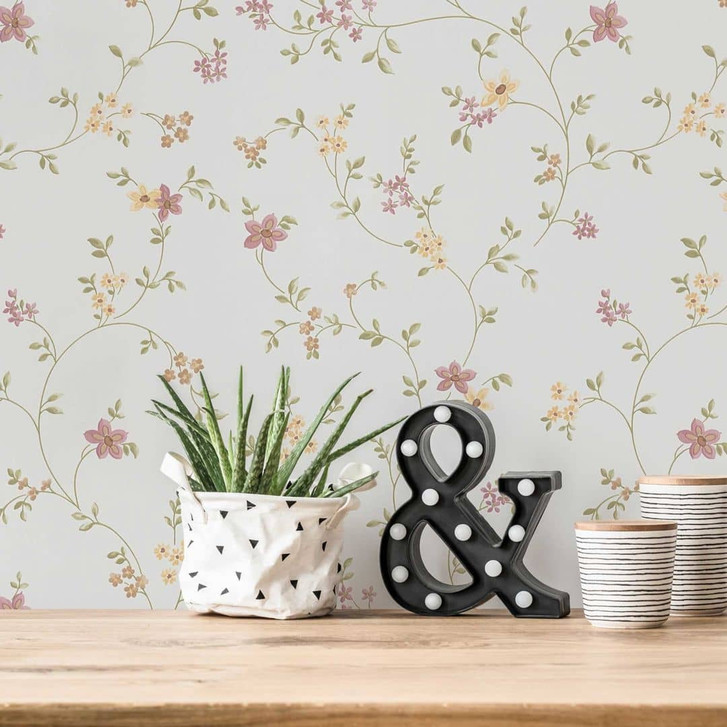 Selbstklebende Tapete & Möbelfolie - Landhaus, Blumen - rosa, weiss - Rolle 840x53 cm - WA418302