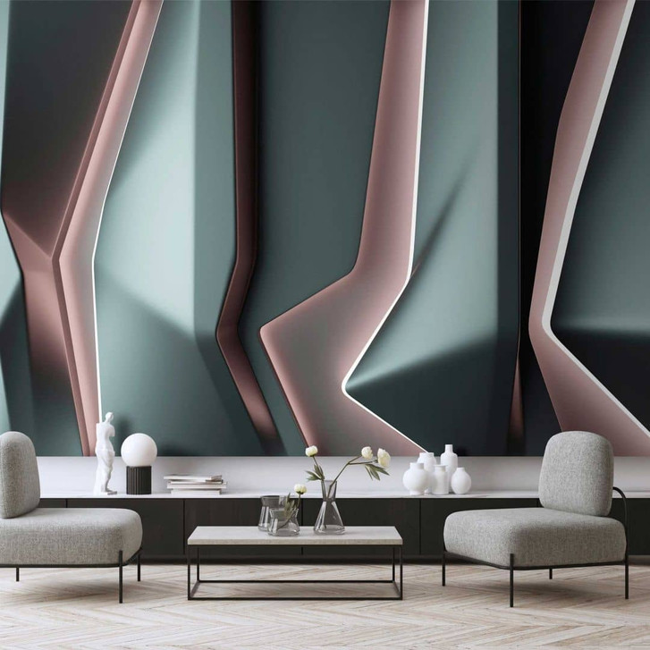 Fototapete Abstrakte Geometrie 3D mit Metallglanz - Moderne Vliestapete in Tiefschwarz - WA386043