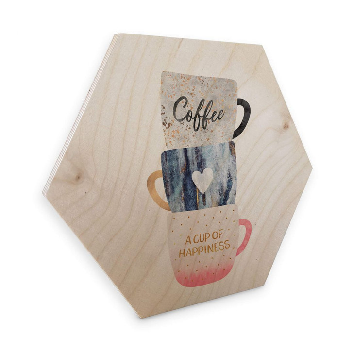 Hexagon - Holz Birke-Furnier Fredriksson - A cup of happiness - WA291325