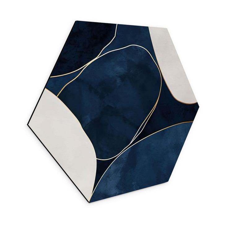 Hexagon Wandbild Geometrische Balance in Blau und Weiss - Paksoylu - Alu-Dibond - WA422258