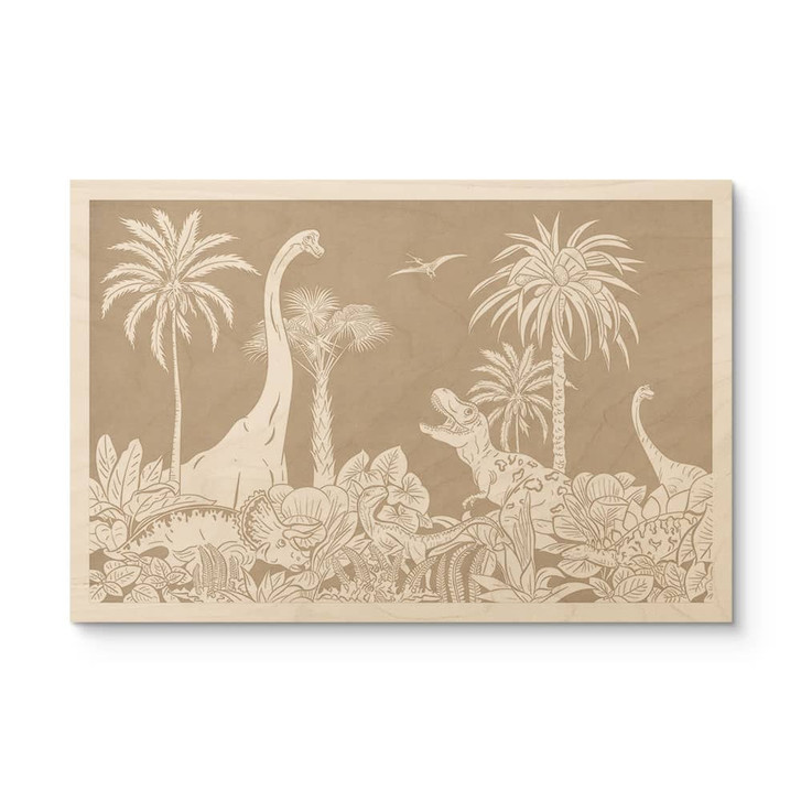 Holzbild Dinosaurier im wilden Dschungel - Braun - Kikki Belle - WA435634