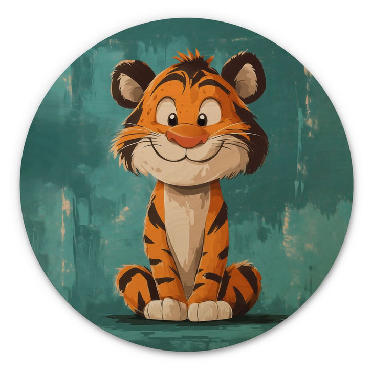 Holzbild Kinderzimmer - Fröhliches Tigerbaby - Magnusson - Rund - WA437033