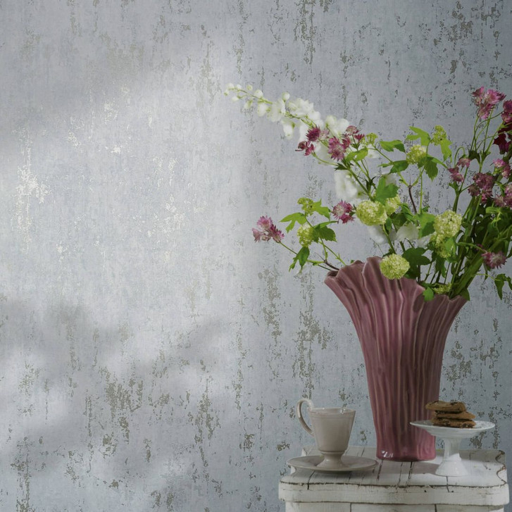 Vliestapete mit glänzender, grober Struktur blau Betonoptik - WA450701