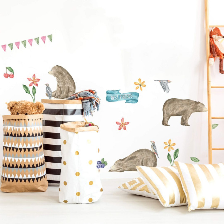 Wandtattoo Watercolour Beste Freunde Set - Bär und Specht - WA243234