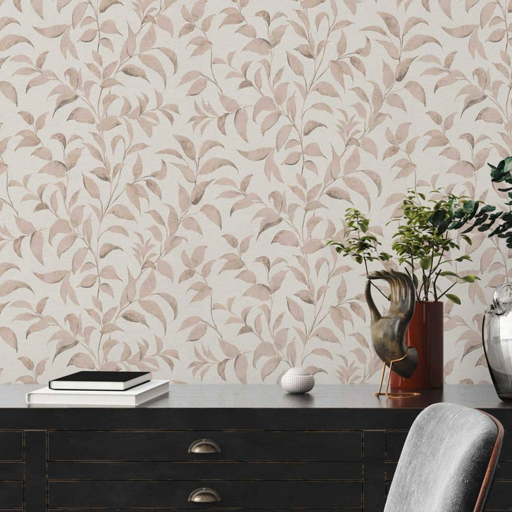 Blättertapete Grau Weiss - Florale Vliestapete - Tapete Wohnzimmer Schlafzimmer Küche - WA395966