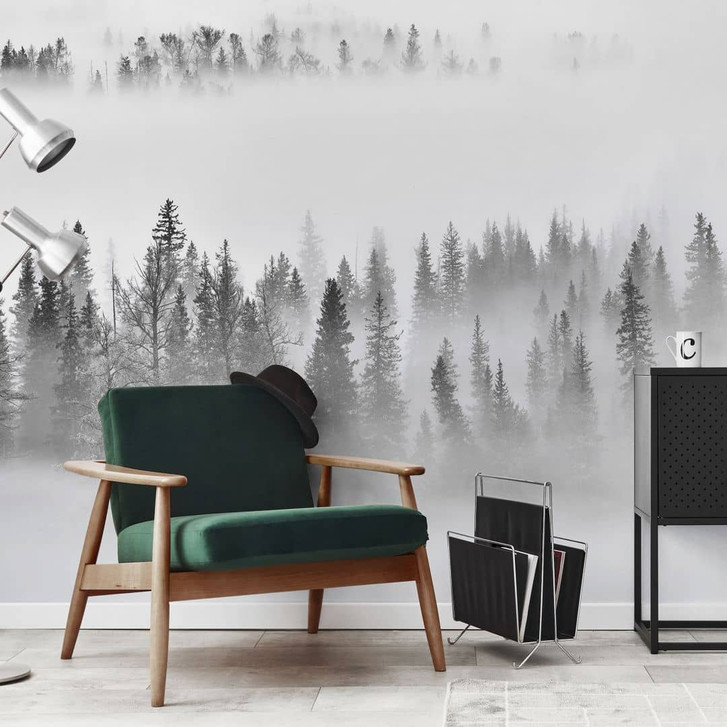 Fototapete Nebelwald in Schwarz-Weiss - Waldtapete - Xu - WA398673
