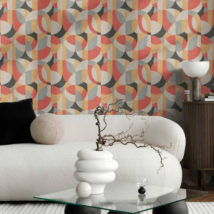 Geometrische Mustertapete in Gelb Rot Grau – Moderne Vliestapete abstrakt & lebendig - WA457001