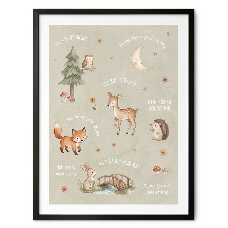 Kinder-Poster - Affirmationen Wald mit Fuchs, Reh und Igel - WA516742