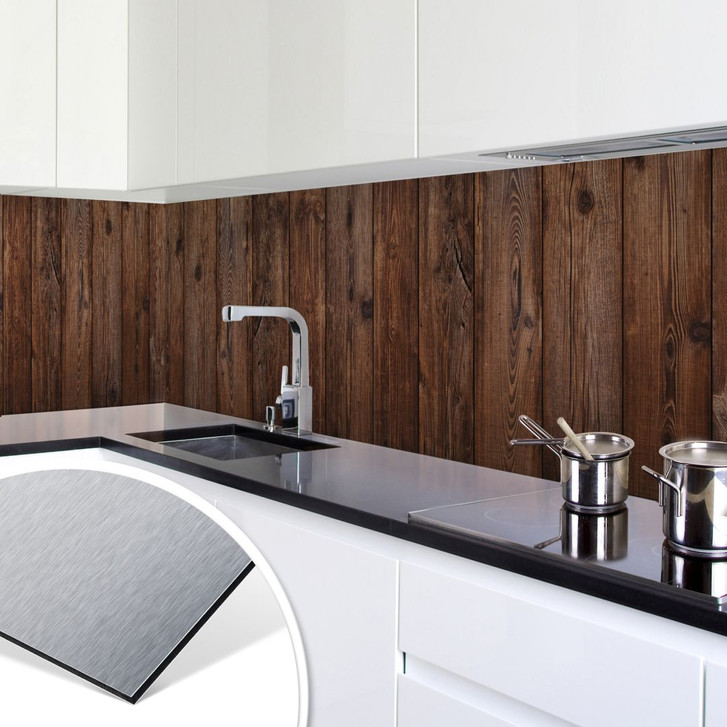 Küchenrückwand - Alu-Dibond-Silber - Holzpaneele 02 - WA134705