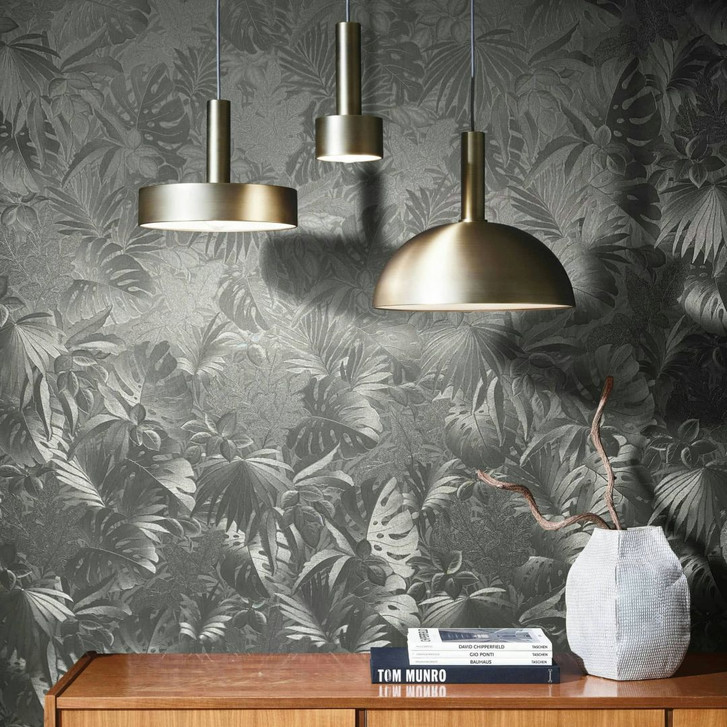Vliestapete mit glänzenden Blättern metallisch platin Floral - WA507857