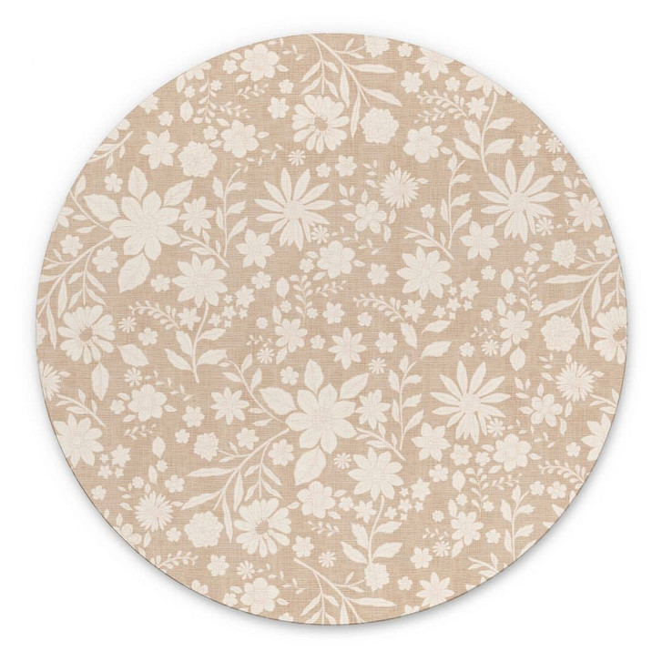Wandbild Vintage Blumen in Leinenoptik - Bloomery Decor - Alu-Dibond Rund - WA480038