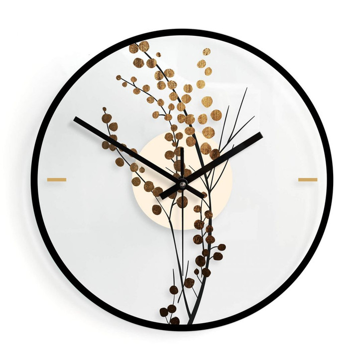 Wanduhr aus Glas - Kubistika - Goldener Zweig - Ø 30cm - WA384186