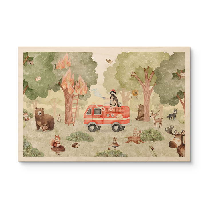Holzbild Tier-Feuerwehr im Wald - Oliver Robins - WA512034