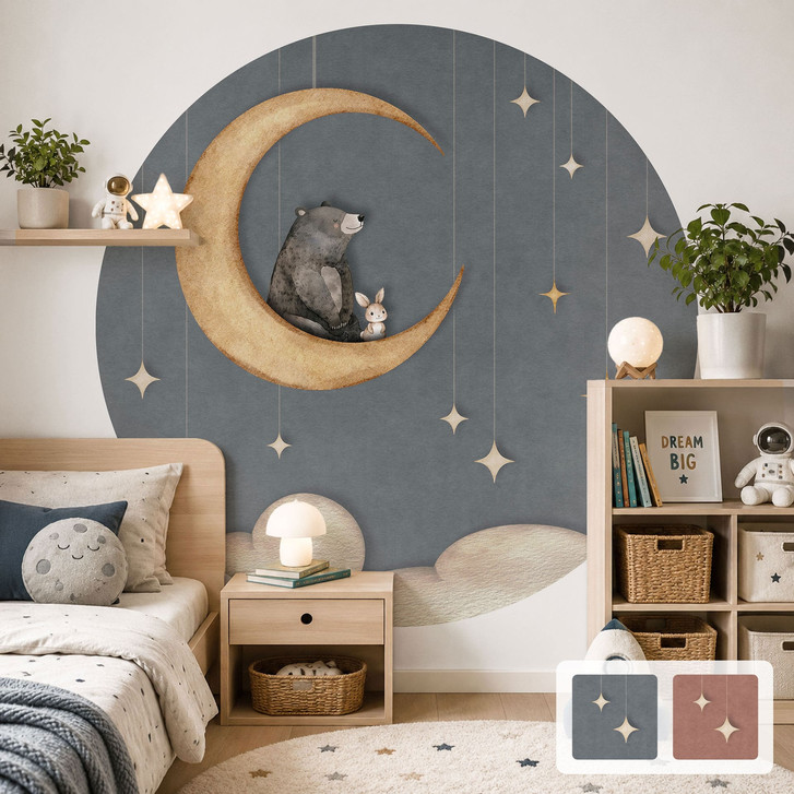 Kinder-Fototapete Hase und Bär auf dem Mond - Oliver Robins - Rund - WA517356