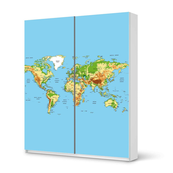 Möbelfolie IKEA Pax Schrank 236cm Höhe - Schiebetür - Geografische Weltkarte - CR116978