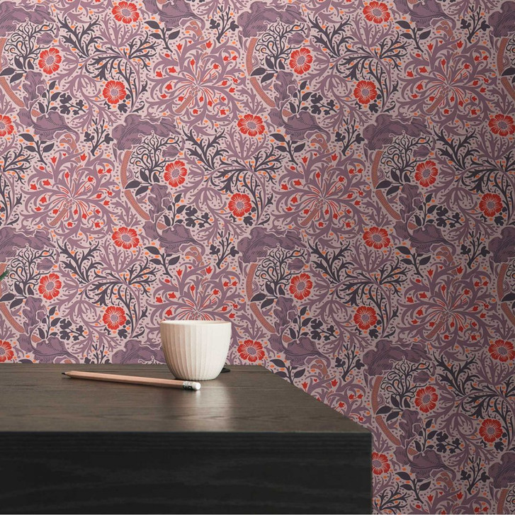 Tapete mit Blumenranken und Blüten Lila Rot - Blumen-Vliestapete floral - WA506536