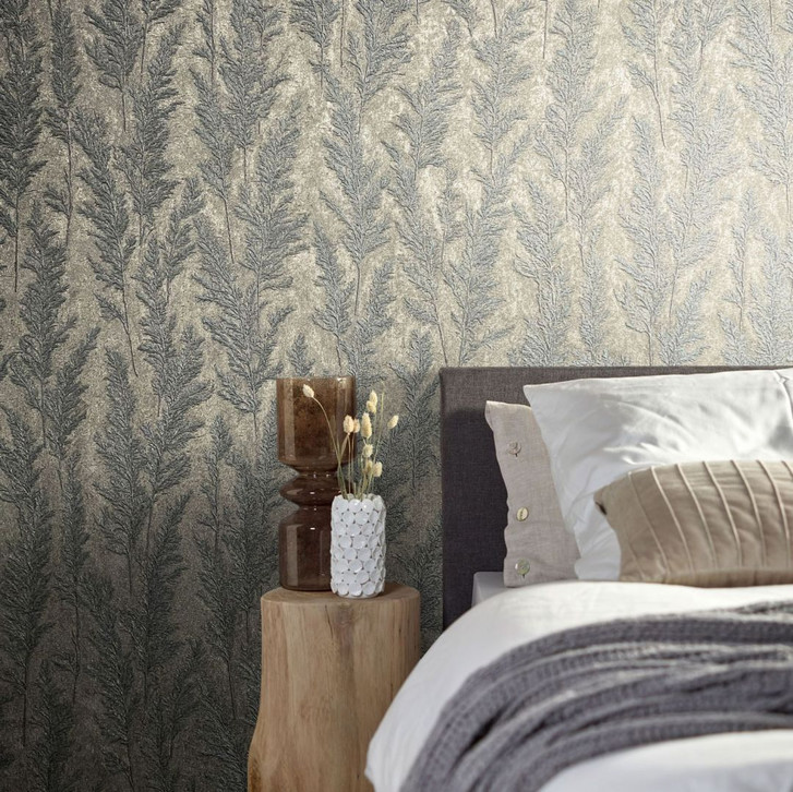 Vliestapete mit feinen Ästen platin Floral - WA451468