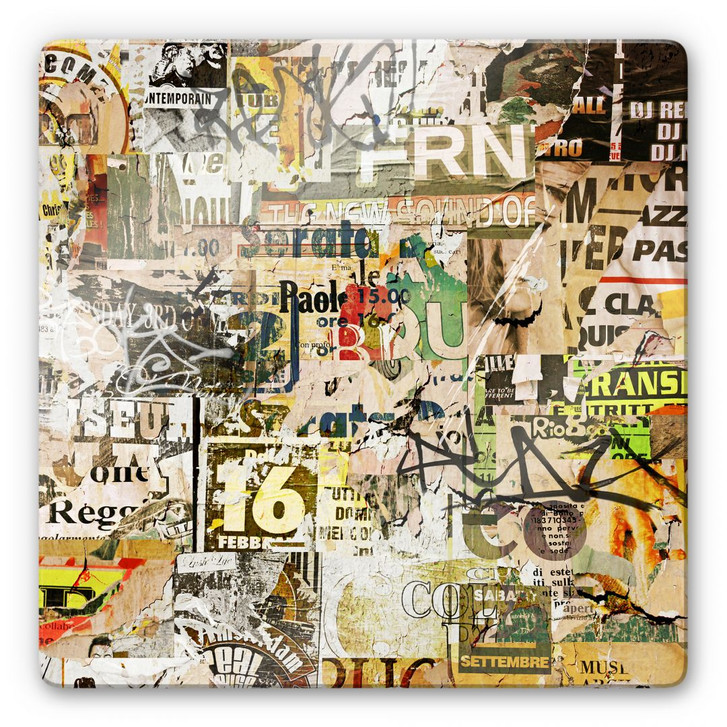 Glasbild Abgerissene Poster quadratisch - WA120465