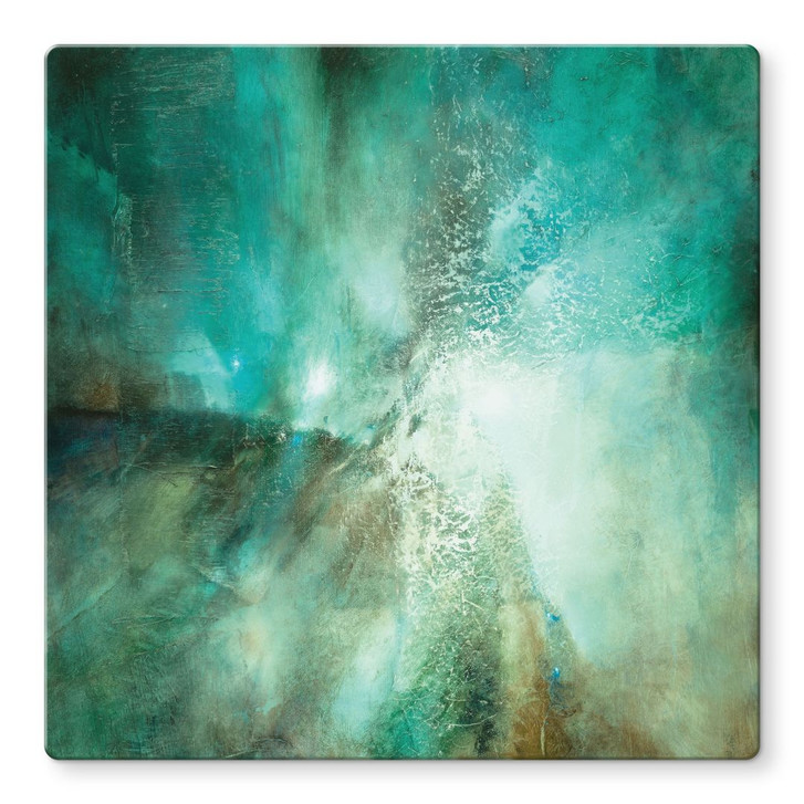 Glasbild Abstraktes Türkis in Licht und Struktur - Schmucker - Quadratisch - WA507563