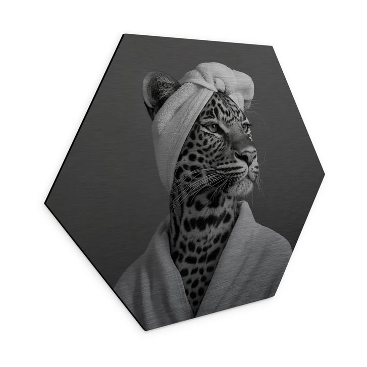Hexagon Wandbild mit Silbereffekt Royale Spa-Auszeit mit Leopard - Rahner - Alu-Dibond - WA465125