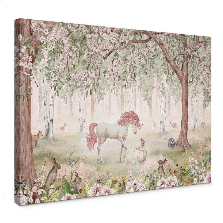 Leinwandbild Märchenhafter Wald mit Einhörnern - Kikki Belle - WA405072
