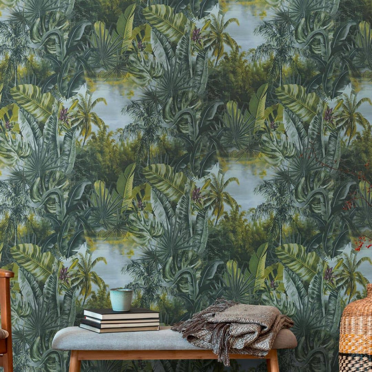 Livingwalls Dschungeltapete My Home My Spa Vliestapete Natural Cosy Home tropisch dunkelgrün, grün - WA341693
