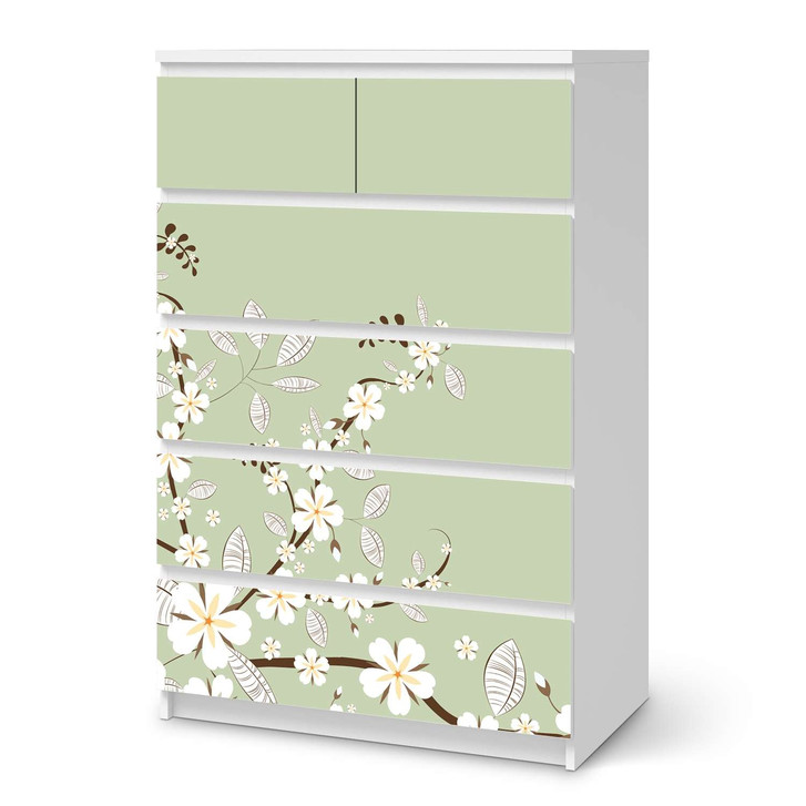 Möbel Klebefolie IKEA Malm Kommode 6 Schubladen (hoch) - White Blossoms - CR113817