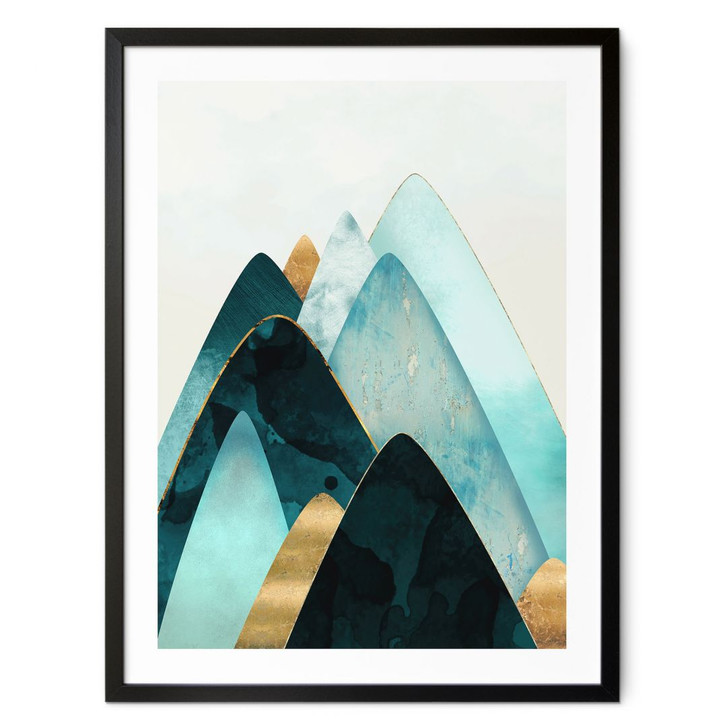Poster Abstrakte Berge in Gold und Blau - SpaceFrog Designs - WA427970