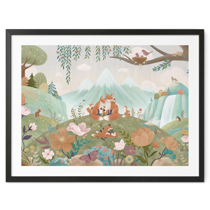 Poster Fuchs Familie auf der Blumenwiese - Oliver Robins - WA518815