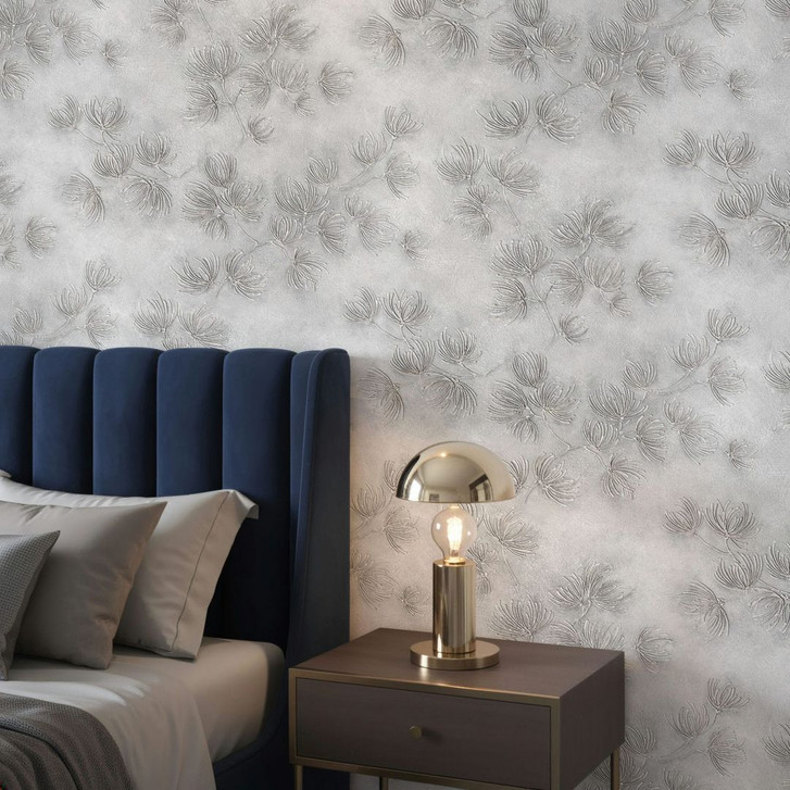 Vliestapete Blumen, Beton Floral Natur matt in Grau - WA497576