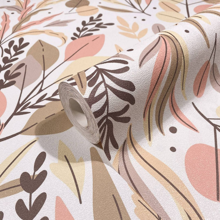 Vliestapete in abstraktem Blattmotiv weiss, beige Floral - WA508484