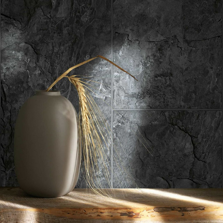 Vliestapete in Fliesen-Look als Shabby Chic anthrazit Fliesenoptik - WA508440