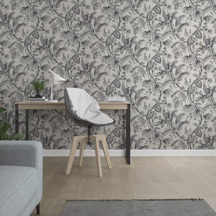 Vliestapete mit Pflanzen im Dschungel-Style beige, schwarz Floral - WA508681