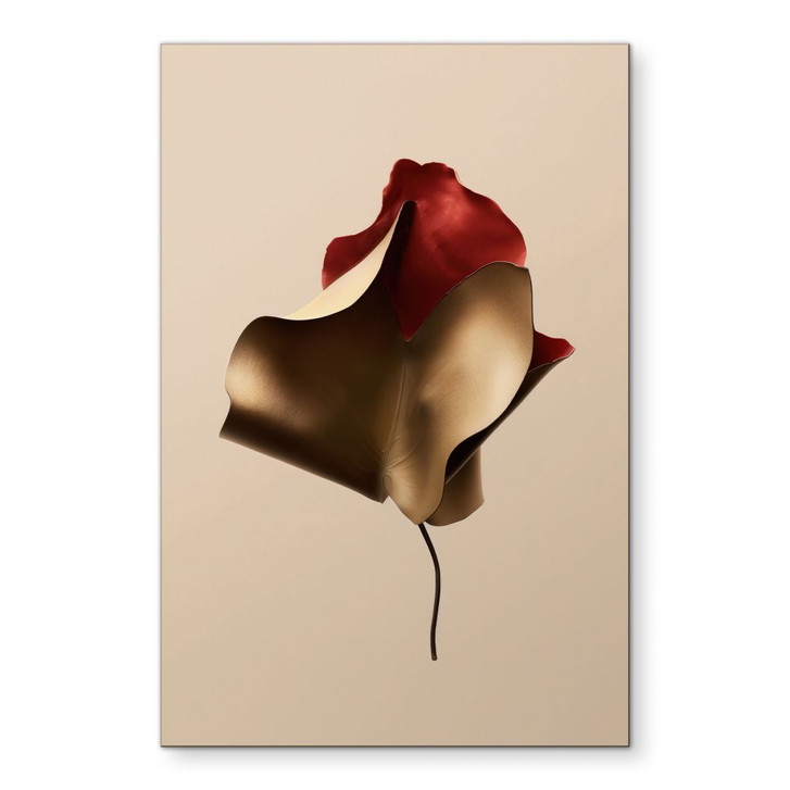 Wandbild Elegantes Blatt in Gold und Rot - Alma - Alu-Dibond - WA491460