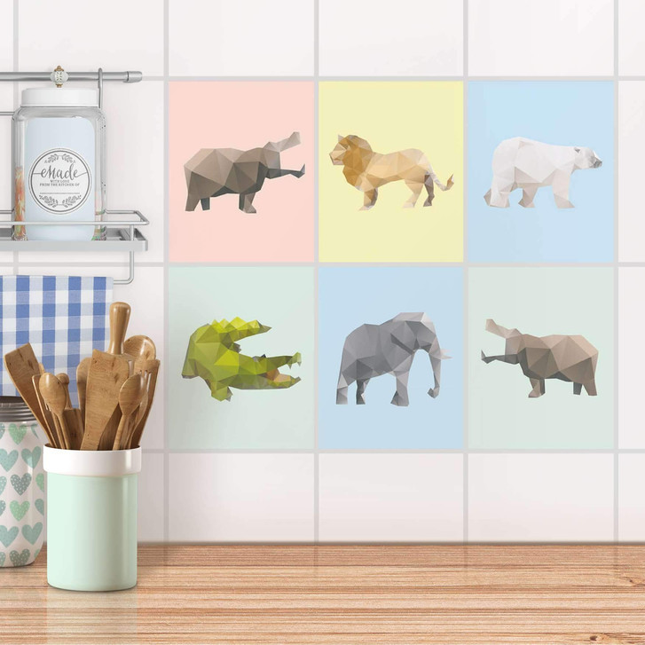 Fliesenaufkleber Set rechteckig - Origami Tiere - CR103519