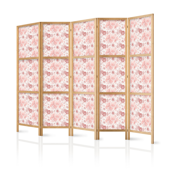 Japanischer Paravent, Raumteiler freistehend, Trennwand - Pink Blossoming on White Background - WA454947