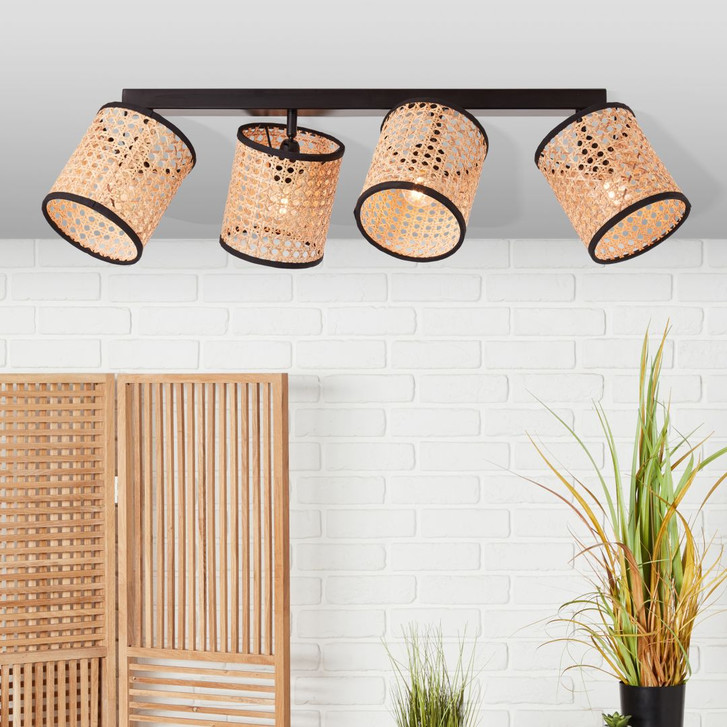 Spotbalken Toni, beige, 21 x 67 cm, Rattan Deckenspots, dimmbar - WA438973